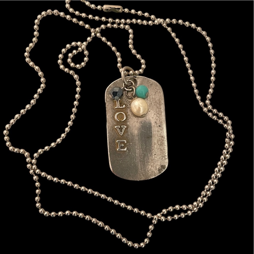 Ben Amun necklace modernist dog tag oxidized pewter